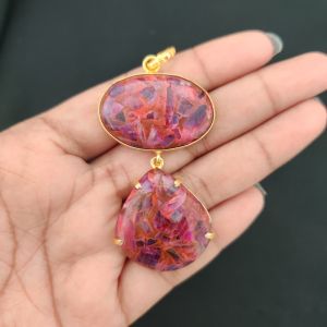 Navrabeads Mix Gemstone Pendants, 2 Stones | Gold Finish | Elegant Gemstone Pendant Set for Jewellery Making & DIY Designs