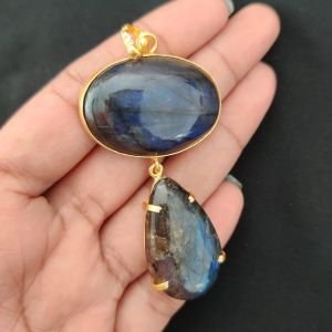 Navrabeads Mix Gemstone Pendants, 2 Stones | Gold Finish | Elegant Gemstone Pendant Set for Jewellery Making & DIY Designs