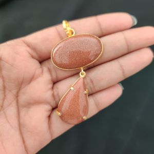 Navrabeads Mix Gemstone Pendants, 2 Stones | Gold Finish | Elegant Gemstone Pendant Set for Jewellery Making & DIY Designs
