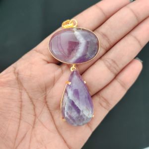 Navrabeads Mix Gemstone Pendants, 2 Stones | Gold Finish | Elegant Gemstone Pendant Set for Jewellery Making & DIY Designs