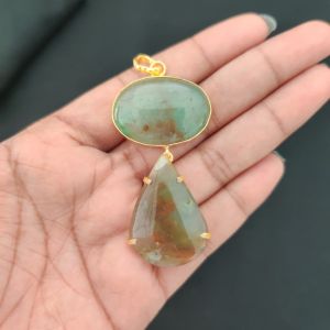 Navrabeads Mix Gemstone Pendants, 2 Stones | Gold Finish | Elegant Gemstone Pendant Set for Jewellery Making & DIY Designs