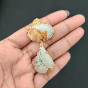 Navrabeads Mix Gemstone Pendants, 2 Stones | Gold Finish | Elegant Gemstone Pendant Set for Jewellery Making & DIY Designs