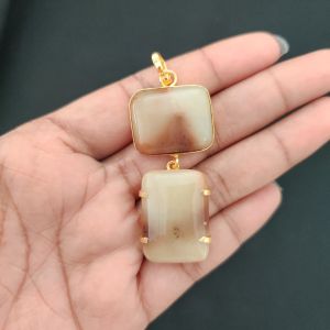 Navrabeads Mix Gemstone Pendants, 2 Stones | Gold Finish | Elegant Gemstone Pendant Set for Jewellery Making & DIY Designs