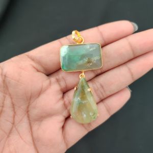 Navrabeads Mix Gemstone Pendants, 2 Stones | Gold Finish | Elegant Gemstone Pendant Set for Jewellery Making & DIY Designs