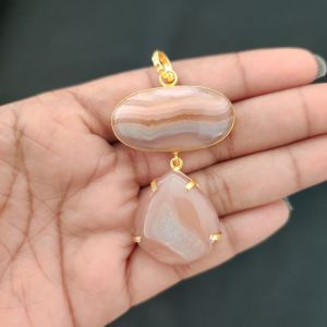 Navrabeads Mix Gemstone Pendants, 2 Stones | Gold Finish | Elegant Gemstone Pendant Set for Jewellery Making & DIY Designs