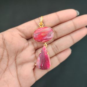 Navrabeads Mix Gemstone Pendants, 2 Stones | Gold Finish | Elegant Gemstone Pendant Set for Jewellery Making & DIY Designs