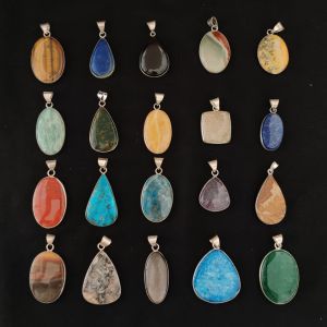 Pack of 20 pieces Premium Quality Mix Gemstone Pendants, Assorted, Silver Finish