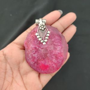 2.5" to 3" Natural Agate Slice Pendant, Silver Finish, sold by 1 Pc