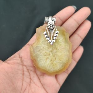 2.5" to 3" Natural Agate Slice Pendant, Silver Finish, sold by 1 Pc