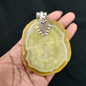 2.5" to 3" Natural Agate Slice Pendant, Silver Finish, sold by 1 Pc