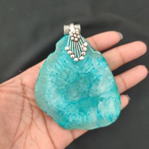 2.5" to 3" Natural Agate Slice Pendant, Silver Finish, sold by 1 Pc