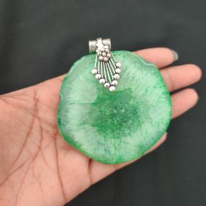 2.5" to 3" Natural Agate Slice Pendant, Silver Finish, sold by 1 Pc