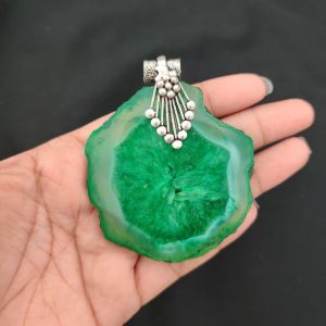 2.5" to 3" Natural Agate Slice Pendant, Silver Finish, sold by 1 Pc