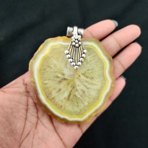 2.5" to 3" Natural Agate Slice Pendant, Silver Finish, sold by 1 Pc