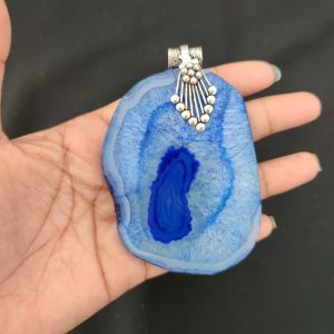 2.5" to 3" Natural Agate Slice Pendant, Silver Finish, sold by 1 Pc