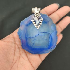 2.5" to 3" Natural Agate Slice Pendant, Silver Finish, sold by 1 Pc