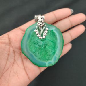 2.5" to 3" Natural Agate Slice Pendant, Silver Finish, sold by 1 Pc