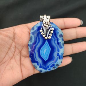 2.5" to 3" Natural Agate Slice Pendant, Silver Finish, sold by 1 Pc