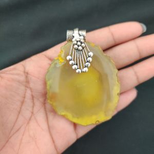 2.5" to 3" Natural Agate Slice Pendant, Silver Finish, sold by 1 Pc