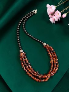 Navrabeads Hessonite Garnet & Black Onyx Necklace | 20 Inches | Necklace Only