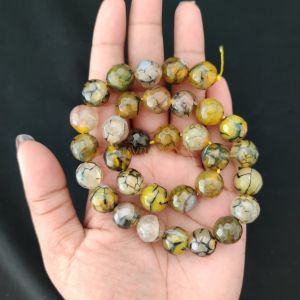 12mm Natural Onyx Beads, Faceted, Round, Yellow & Black