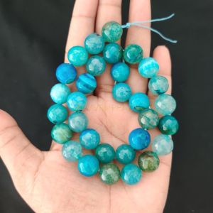 12mm Natural Onyx Beads, Faceted, Round, Peacock Blue