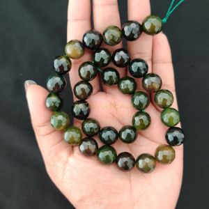 12mm Natural Onyx Beads, Faceted, Round, Double shade Dark olive