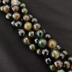 12mm Natural Onyx Beads, Faceted, Round, Double shade Dark olive