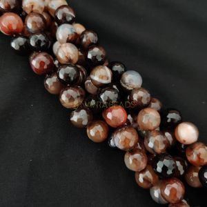 12mm Natural Onyx Beads, Faceted, Round, Double shade Coffee Brown