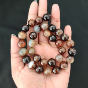 12mm Natural Onyx Beads, Faceted, Round, Double shade Coffee Brown