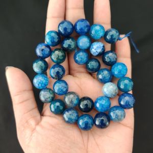 12mm Natural Onyx Beads, Faceted, Round, Double shade Dark Blue