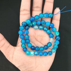 8mm Natural Onyx Beads, Faceted, Round, Double Shade Peacock Blue