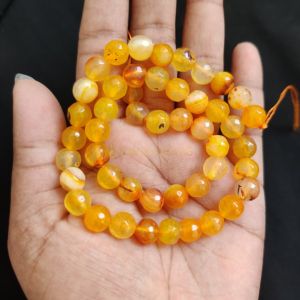 8mm Natural Onyx Beads, Faceted, Round, Double Shade Orange & Yellow