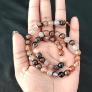 8mm Natural Onyx Beads, Faceted, Round, Double Shade Brown