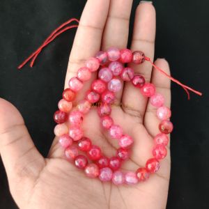 8mm Natural Onyx Beads, Faceted, Round, Double Shade Pink