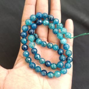 8mm Natural Onyx Beads, Faceted, Round, Double Shade Dark Blue