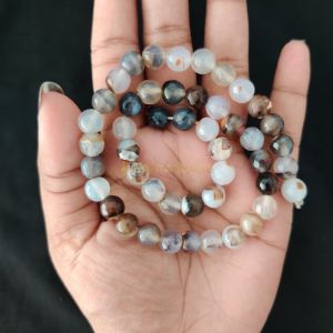 8mm Natural Onyx Beads, Faceted, Round, Double Shade Grey