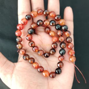 8mm Natural Onyx Beads, Faceted, Round, Brown & Black