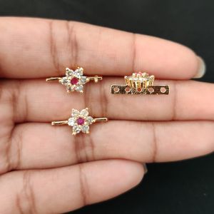 Navrabeads Single Piece CZ Stone 5 Hole Flower Connector Antique Gold Finish White & Pink – 14x7 mm | Jewellery Connector for DIY Designs