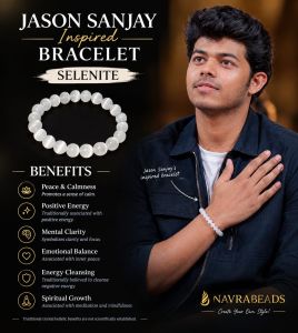 CELEBRITY INSPIRED SELENITE 8mm Round Beaded Bracelet for Men/Unisex | Spiritual Energy Bracelet for,Calm & Positive Energy | Handcrafted Stretchable Bracelet Made in India | Stylish Daily Wear Jewelry