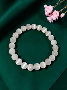 CELEBRITY INSPIRED SELENITE 8mm Round Beaded Bracelet for Men/Unisex | Spiritual Energy Bracelet for,Calm & Positive Energy | Handcrafted Stretchable Bracelet Made in India | Stylish Daily Wear Jewelry