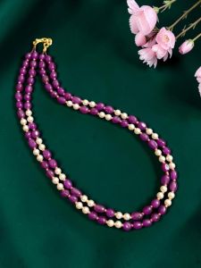 Navrabeads Purple Quartz & Swarovski Replica Pearl 2-Layer Necklace | 20 Inches | Elegant Gemstone Necklace for Women