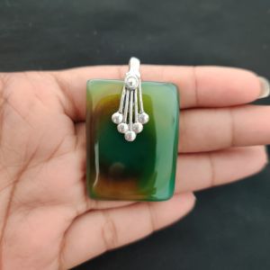 Navrabeads Premium Quality Lace Agate Pendant(1 to 1.5") for Women | Silver Finish