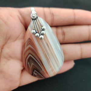 Navrabeads Premium Quality Lace Agate Pendant(1 to 1.5") for Women | Silver Finish