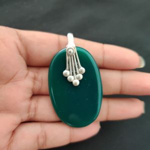 Navrabeads Premium Quality Lace Agate Pendant(1 to 1.5") for Women | Silver Finish