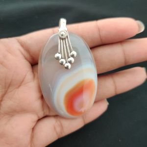 Navrabeads Premium Quality Lace Agate Pendant(1 to 1.5") for Women | Silver Finish