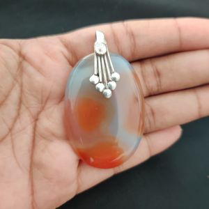 Navrabeads Premium Quality Lace Agate Pendant(1 to 1.5") for Women | Silver Finish