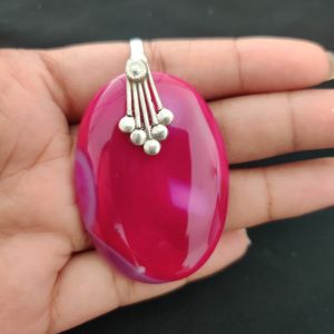 Navrabeads Premium Quality Lace Agate Pendant(1 to 1.5") for Women | Silver Finish