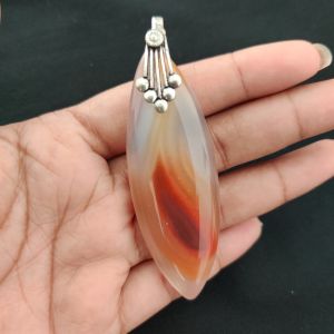 Navrabeads Premium Quality Lace Agate Pendant(1 to 1.5") for Women | Silver Finish