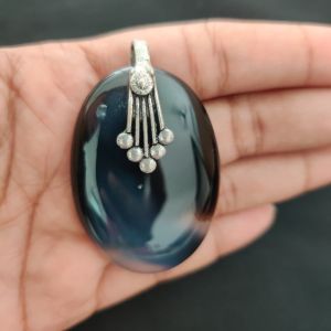 Navrabeads Premium Quality Lace Agate Pendant(1 to 1.5") for Women | Silver Finish